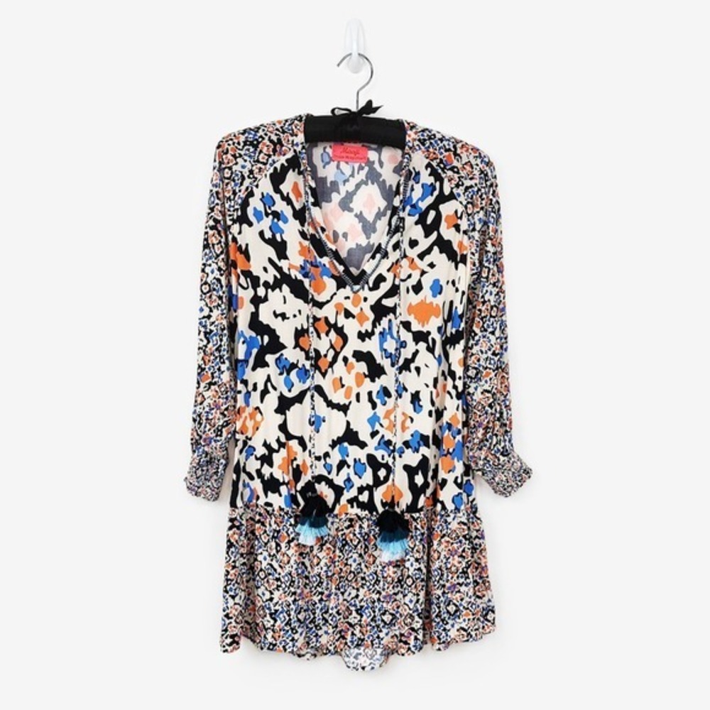 Maaji Printed Tassel Mini Dress Size M Cover Up Boho Beachy Resort Vacation - Picture 1 of 2